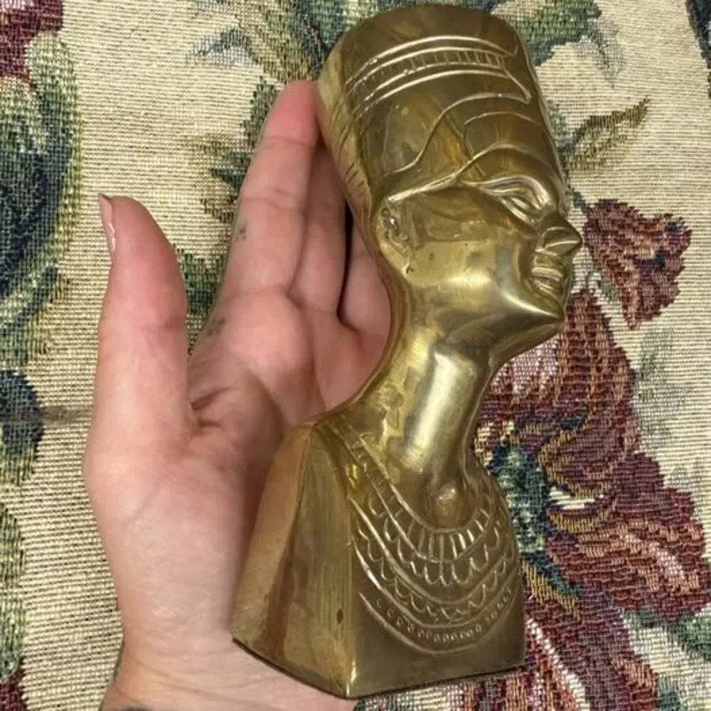 Vintage Solid Brass Nefertiti Bust Figurine 5.25